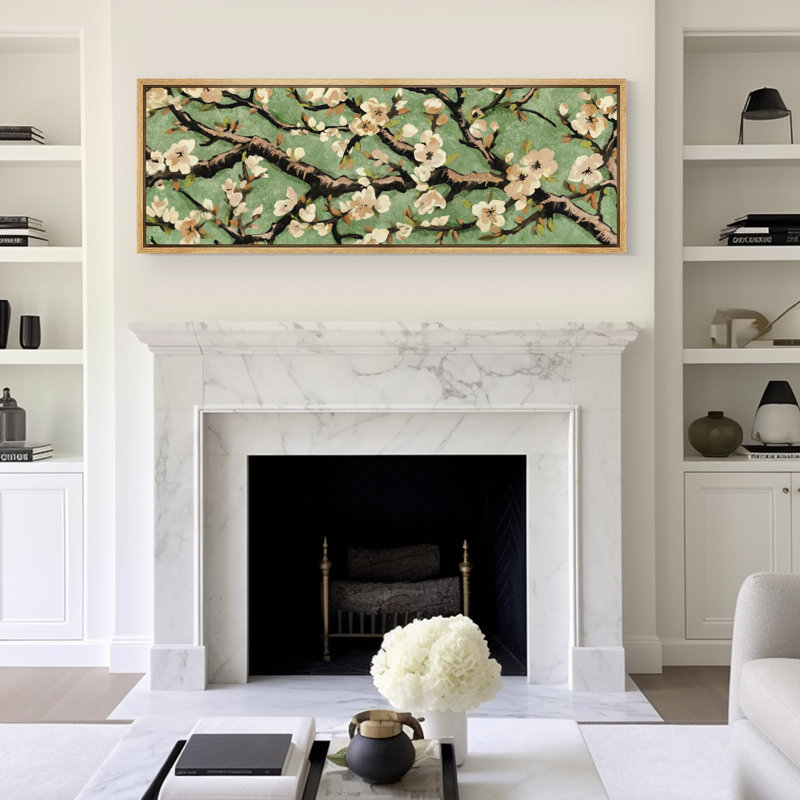 Rustic Floral " Blossoming Cherry Branch Rustic Retro Art Decor Extra Large Artwork Pictures ", 20" H x 60" W, Natural
