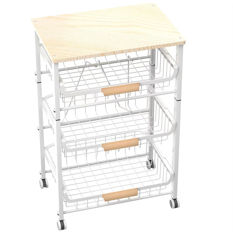 26.38'' H Utility Cart with Wheels, 26.38" H x 18.5" W x 11.81" D, White/Beige
