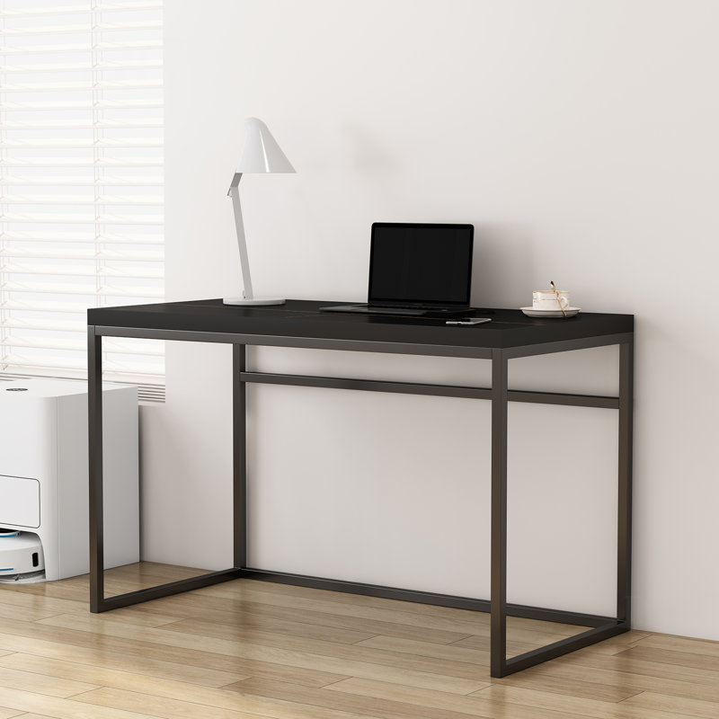 Home Office Desk, Black Marble, Black/Black