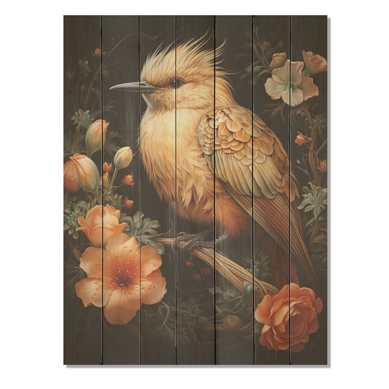 Fleurs printanières d'oiseaux - Oiseau sur bois, H 32 po x l 24 po