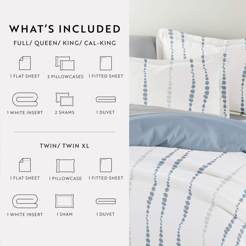 California King Blue and Yellow Floral Pattern Duvet Set