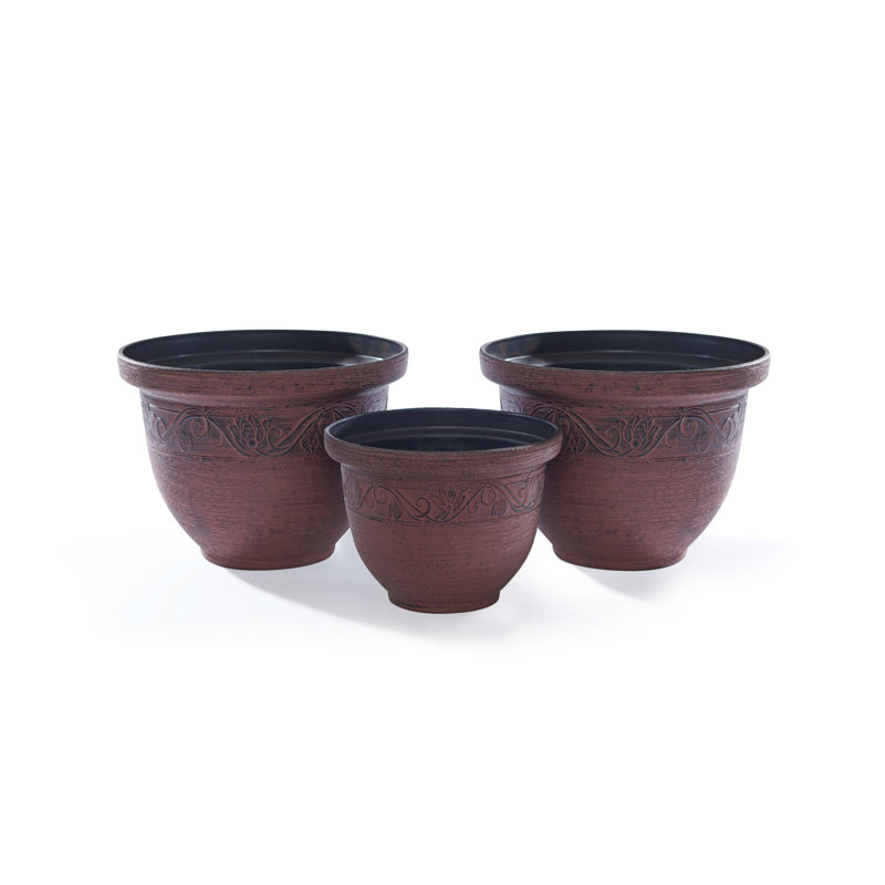 Set of 3 Tyisha Antique Style Plant Pots, Brown