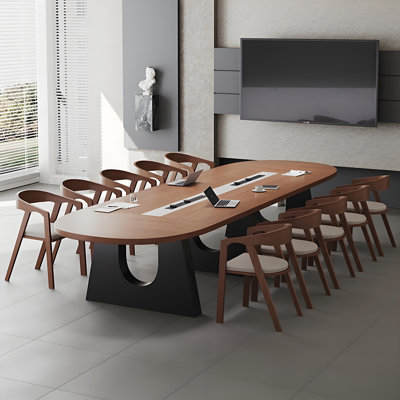 157.48"Modern Minimalist Oval Solid Wood Large Conference Table, Long Negotiation Table for Multiple People, Office Meeting Desk