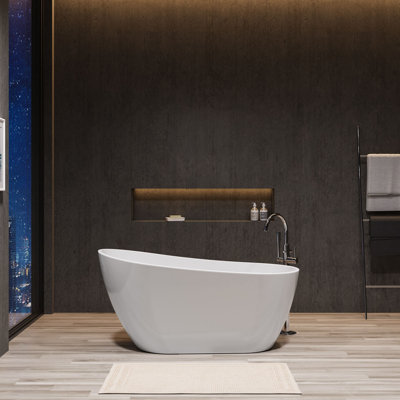 Baignoire de trempage autoportante à dossier haut en acrylique blanc brillant avec trop-plein et drain intégrés