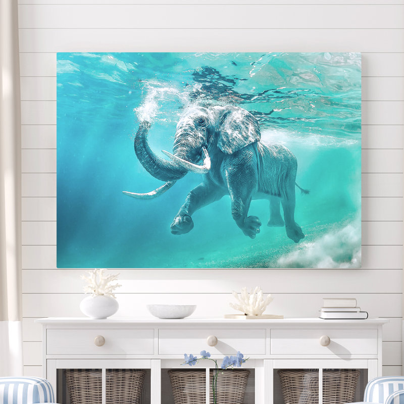 Kerriana Elephant Splashdown - Impression sur toile tendue, H 24 po x l 36 po x 1,5 po