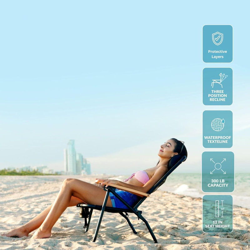 Chaise de plage à dos pour adultes, Turquoise / noir