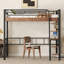 Metal Loft Bed with Built-in Desk, Storage Shelf and Ladder, Black-434820254