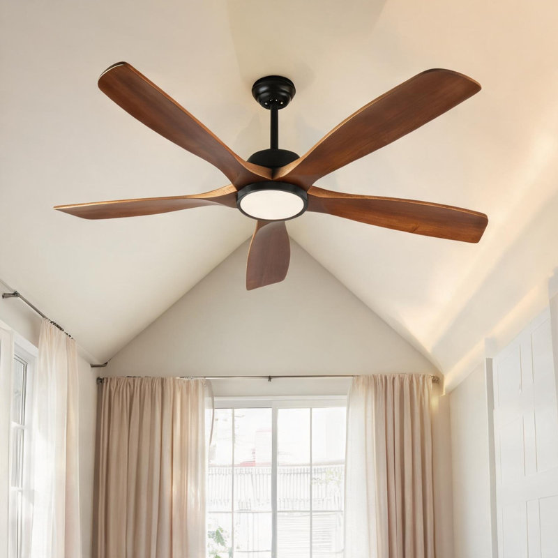 Ventilateur de plafond encastré avec télécommande et lumière DEL, pales en bois naturel organique de 72 pouces, conception à profil bas pour les salons et les chambres