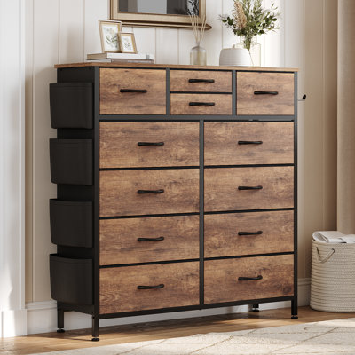 Commode 12 tiroirs pour chambre à coucher avec 4 poches latérales et 2 crochets Forestine