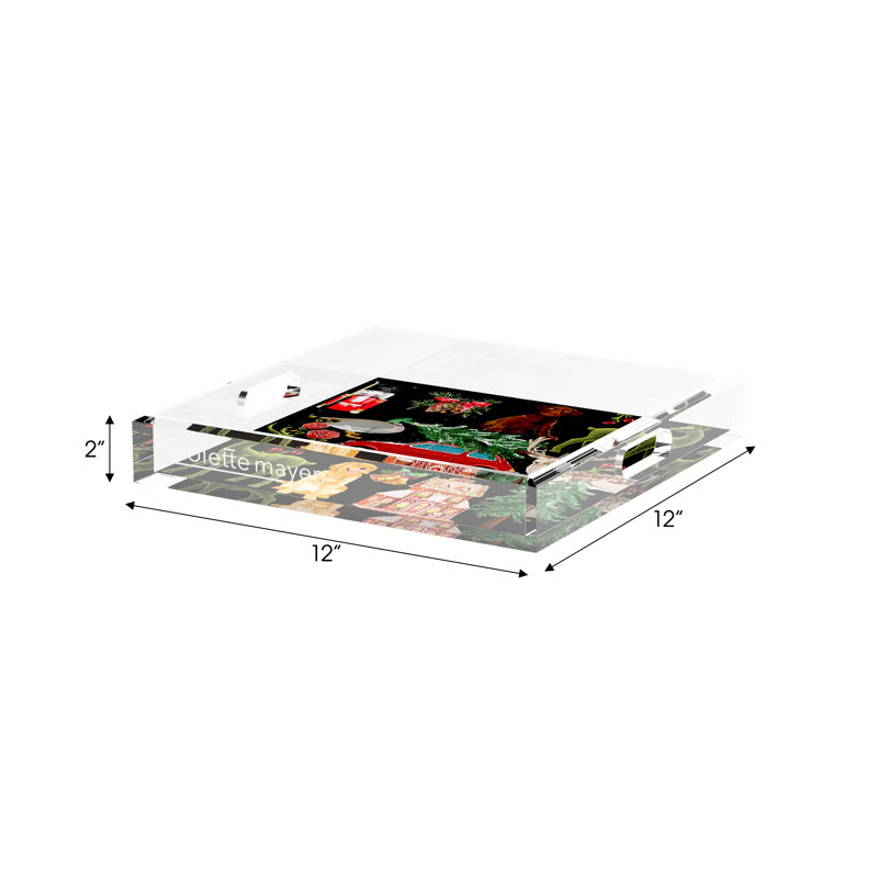 Acrylic Decorative Tray, Black, 12"W x 12"D x 2"H