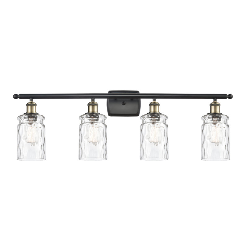 Binkley 4 - Light Dimmable Vanity Light, Clear Waterglass, 3.5 Watt Vintage LED Bulb, Black Antique Brass