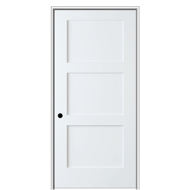Primed MDF 3-Panel Right-Handed Interior Door with Satin Nickel Hinges