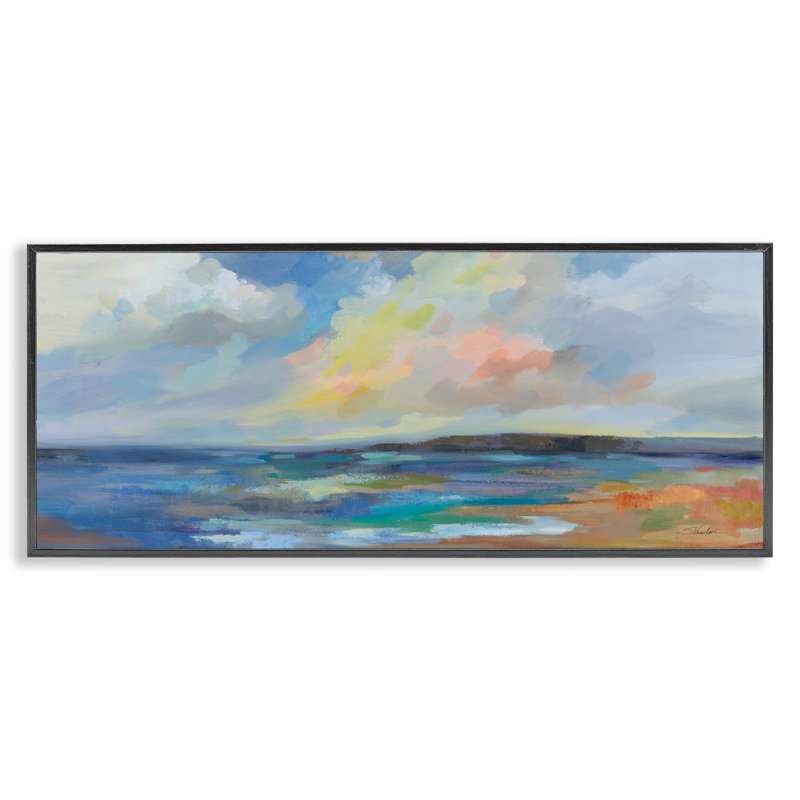 Coucher de soleil sur l'océan, estampe numérique par Silvia Vassileva, H 13 po x l 30 po, Giclée encadrée noir minuit
