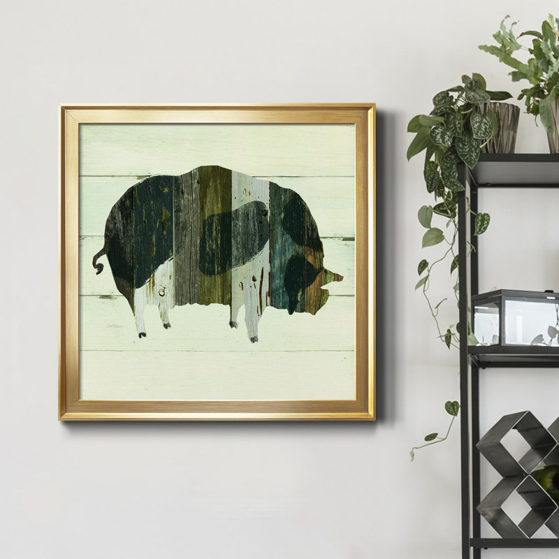 Woodgrain Pig - Peinture sur toile encadrée, H 26,5 po x l 26,5 po x P 1,5 po, Encadrement doré