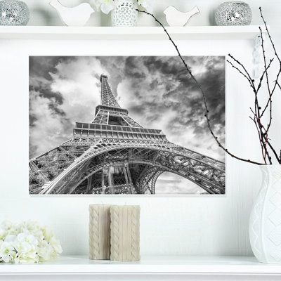 «Black and White View of Paris Eiffel Tower Cityscape», reproduction de photo sur toile tendue