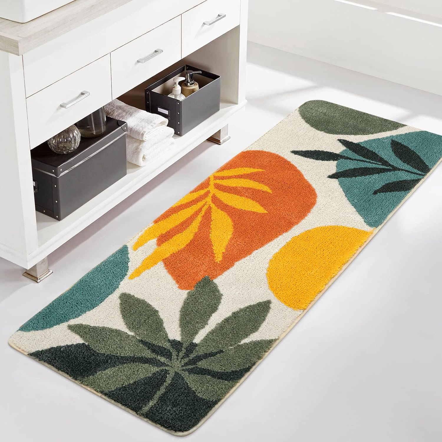 Red Barrel Studio?? Bathroom Runner Rug Colorful Abstract Leaves Long Bath Mat Non Slip Water ...