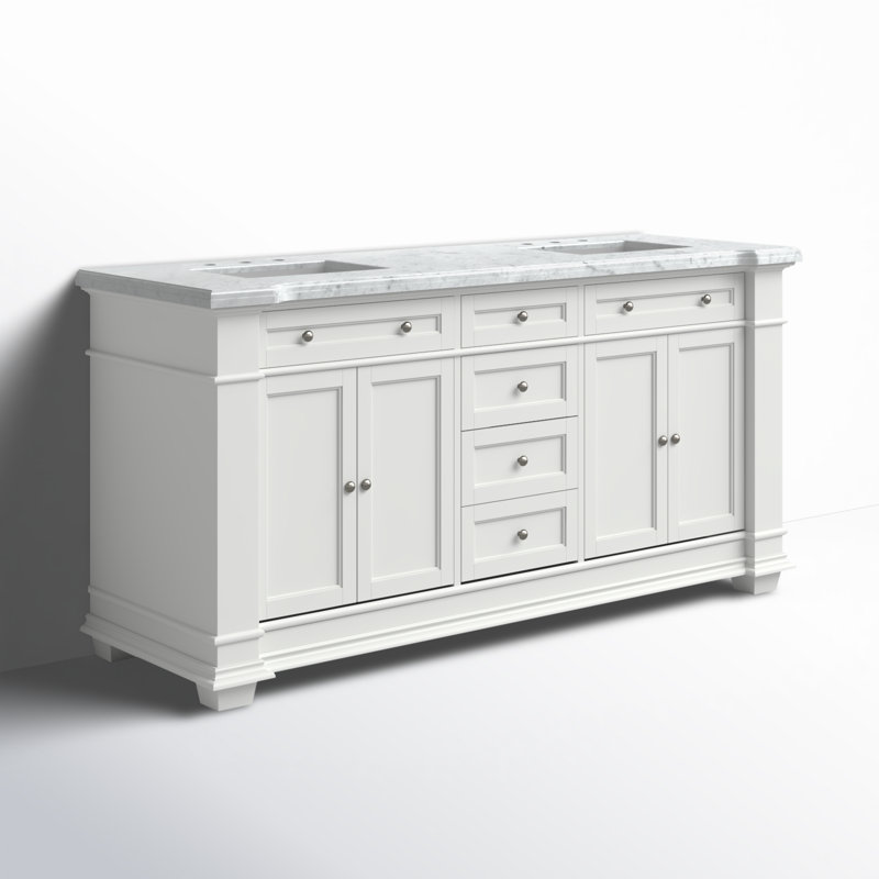 Rea 72'' Double Bathroom Vanity with Carrara Marble Top, White