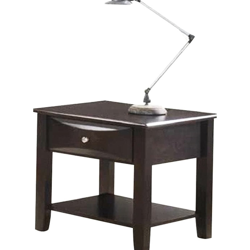Modern Style End Table With Brown Finish And Drawer/shelf Pair Rectangular In Brown, Drawer Shelf Function