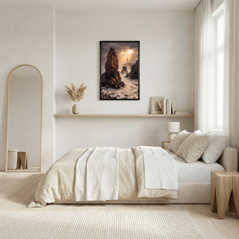 Art mural sur toile, "Phare sur une falaise rocheuse", 24"H x 16"W