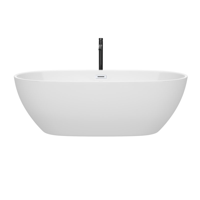 Juno 71'' x 32'' Freestanding Soaking Acrylic Bathtub with Faucet, White/Shiny White/Matte Black