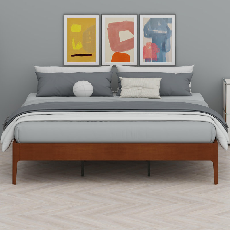 Modern Minimalist Platform Bed with Reinforced Slat Support System for Quick Assembly, Brown