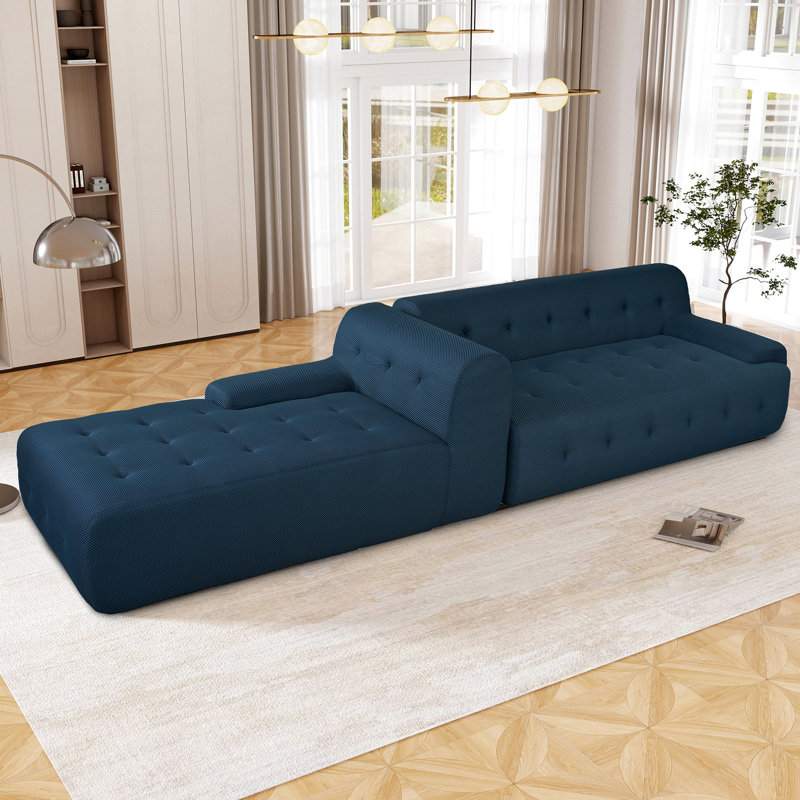 Modulaire en forme de L de couleur bleu foncé. 2, sans assemblage. Rembourrage en mousse. Idéal pour les salons, les appartements, les salons modernes, minimalistes et bleus. 2, mousse. Convient