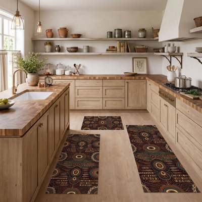 Tribal Circles Non-Slip Washable Kitchen Mats
