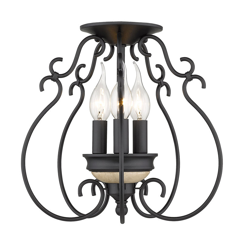 Plafonnier semi-encastré à 3 lumières de style lustre 11,6 po Buntin