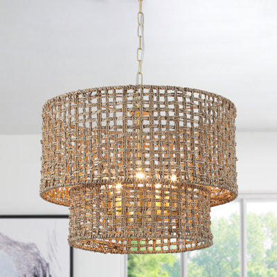 Lustre cylindrique bohémien à 5 lumières avec hauteur réglable et intensité variable