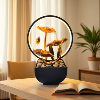 Golden Lotus Desktop Fountain with halo