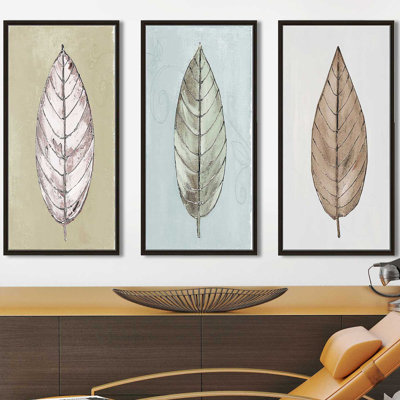" Neutral New Leaf Trio " 3 - Pieces Painting Print