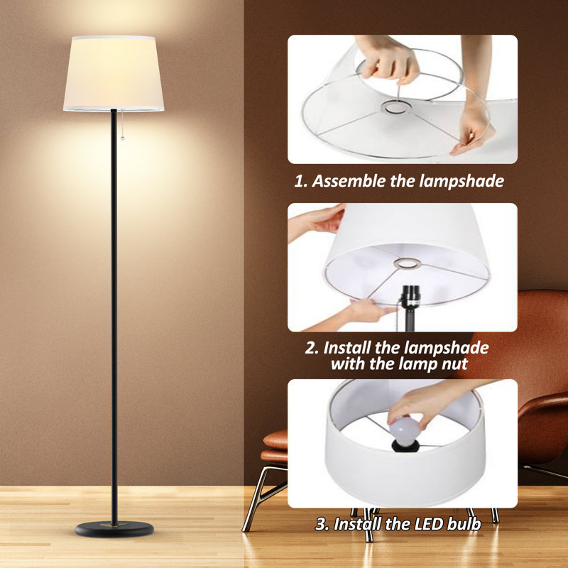 Garnon 61.4'' Standing Floor Lamp with 3-Way Dimmable Bulb Included for Living Room, Bedroom, White