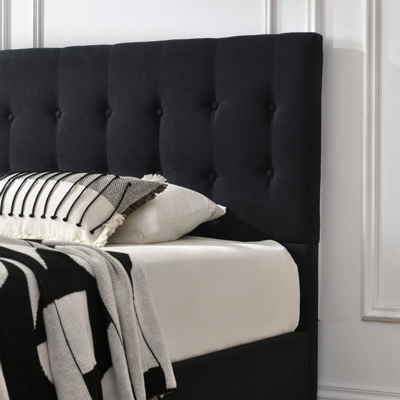 Lit plateforme tapissier avec rangement Arcadia, Noir, Simple
