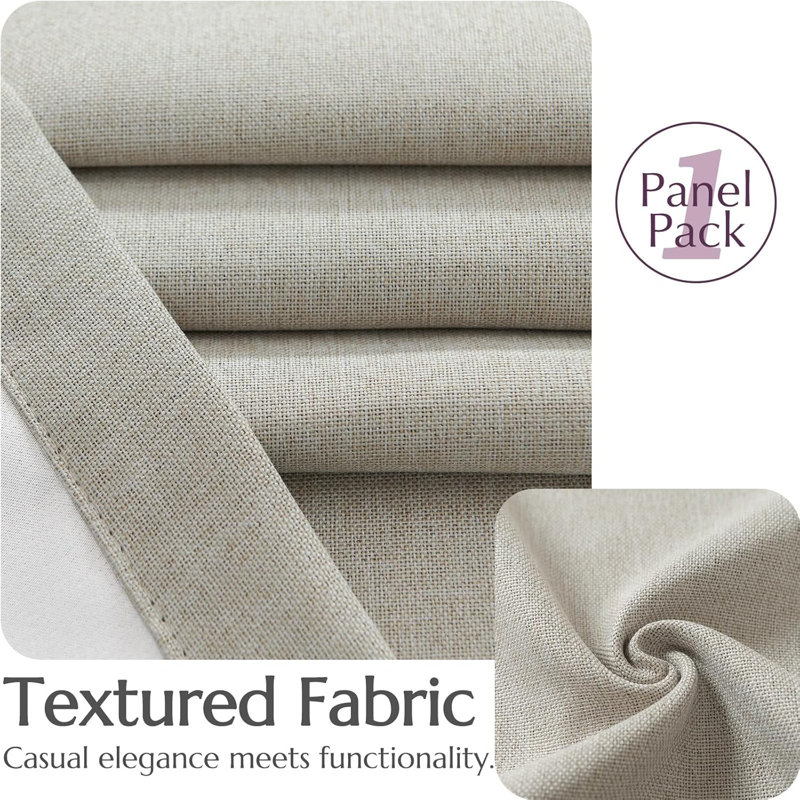 Rideau en lin à plis pincés pour chambre à coucher, L 52 po x L 96 po, Beige-gris