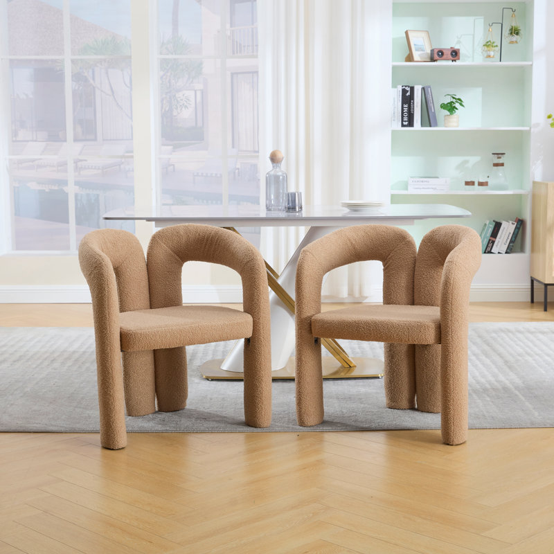 Chaise d'appoint / de salle à manger rembourrée en velours de conception contemporaine avec mousse à haute densité et pieds en bois, ensemble de 2 (Teddy chameau)