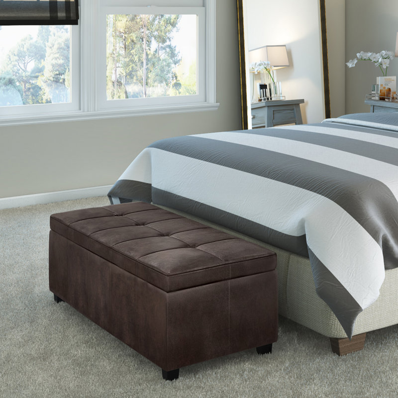 Distressed Brown Faux Leather Tufted Storage Footstool