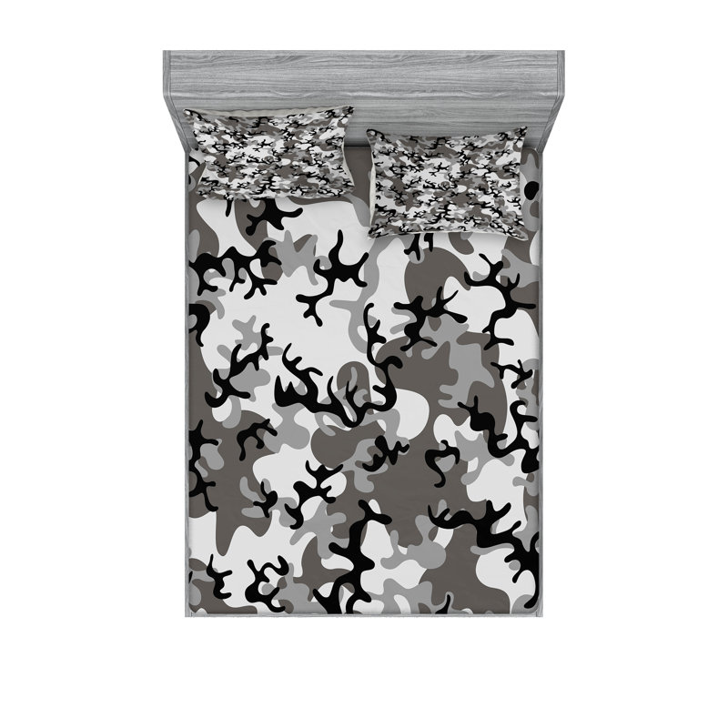 Ensemble de draps et taies décoratives à motif camouflage Ambesonne, noir, gris, gris