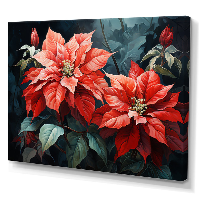 Fusion de fleurs de poinsettia rouge et noir - impression, Toile tendue, H 30 po x l 40 po x P 1,5 po