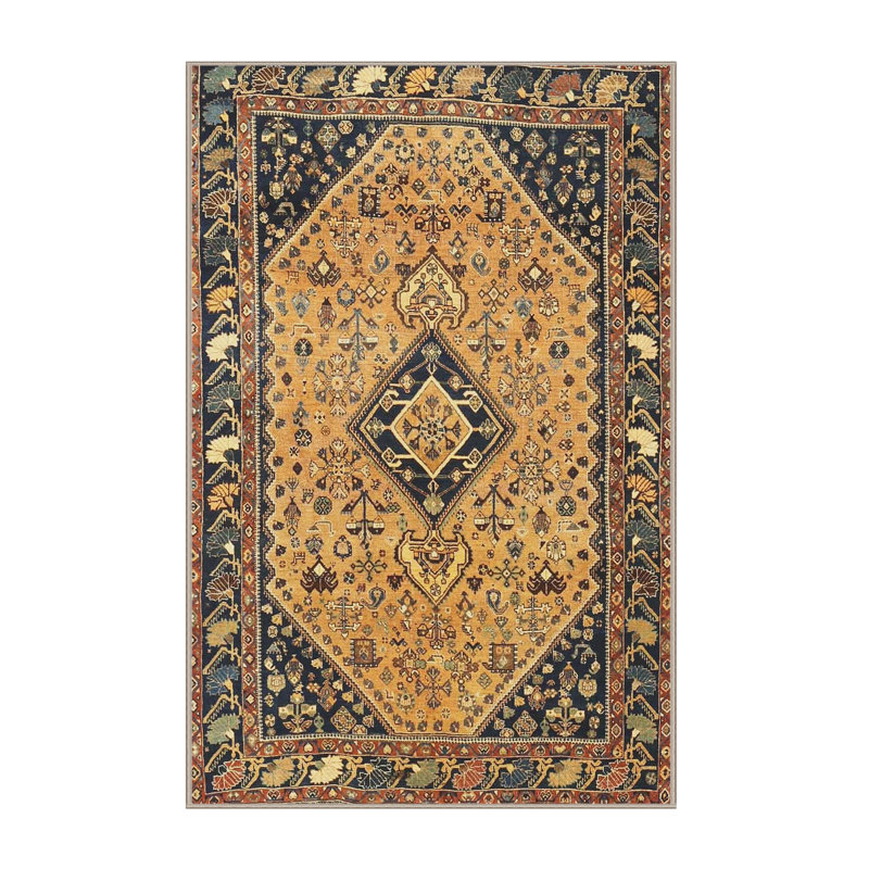 Tapis oriental jaune / noir / brun, Rectangle 7 pi x 9 pi