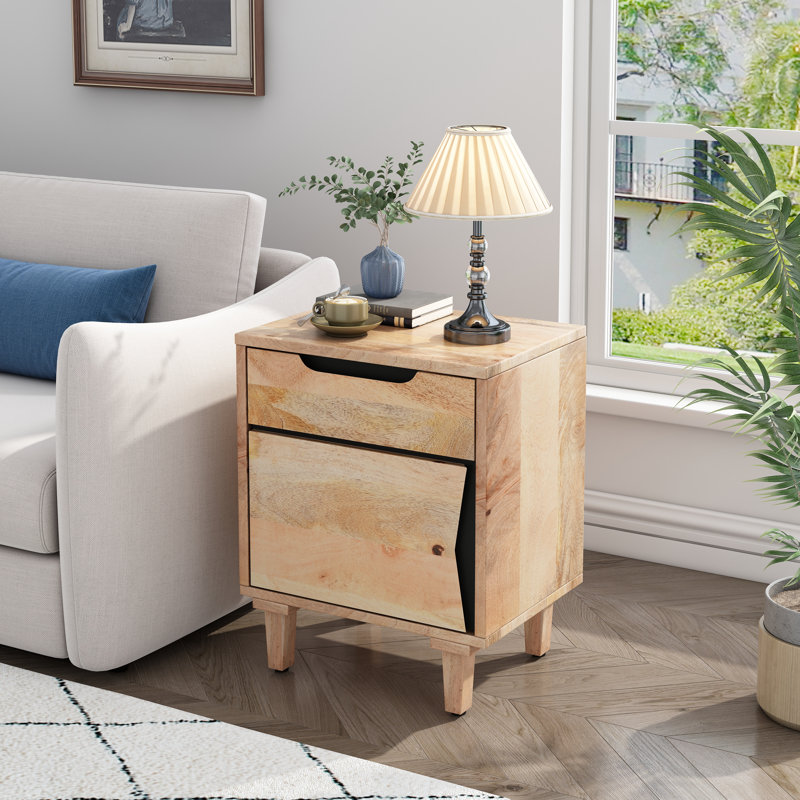 Table de chevet en bois massif avec tiroir de rangement, finition naturelle | Idée de cadeau