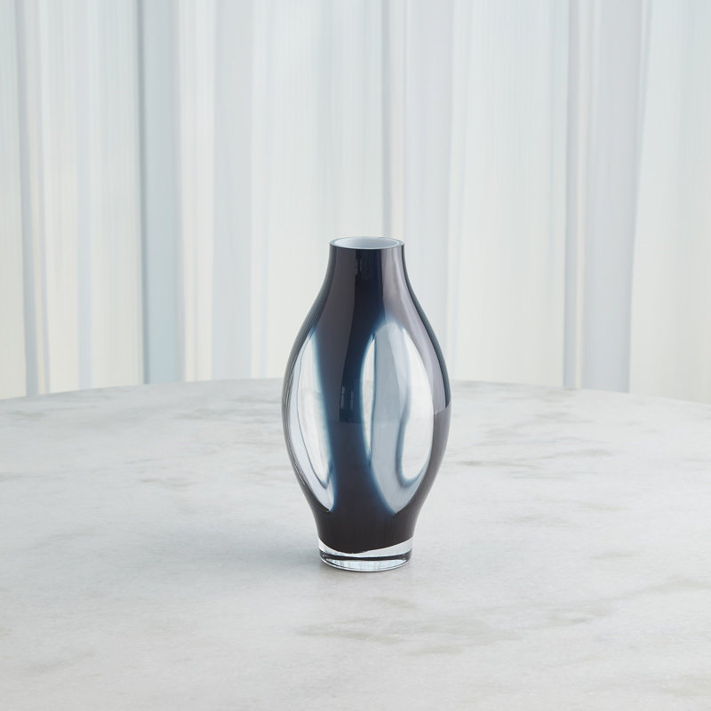 Glass Table Vase, Night Blue, 12" H x 6.25" W x 6.25" D