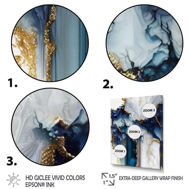 Abstract Geode White and Blue Marble Canvas Art Set