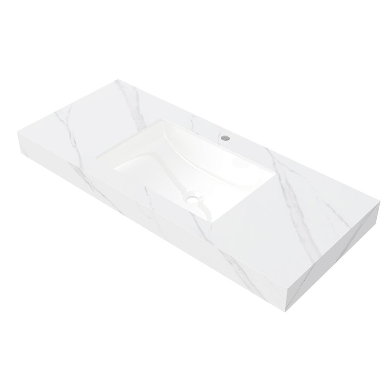 Sintered Stone Countertop and Undermount Ceramic Basin, Carrara White