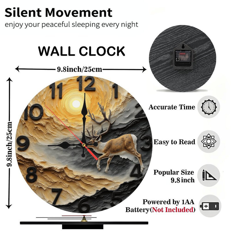 Horloge murale Renne Mountain Sunset 3D