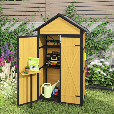 69 Inches Tall Tool Shed, Waterproof Roof, Foldable Table, Extra Storage Hooks Outdoor Shed With Workbench, Removable Shelves For Garden