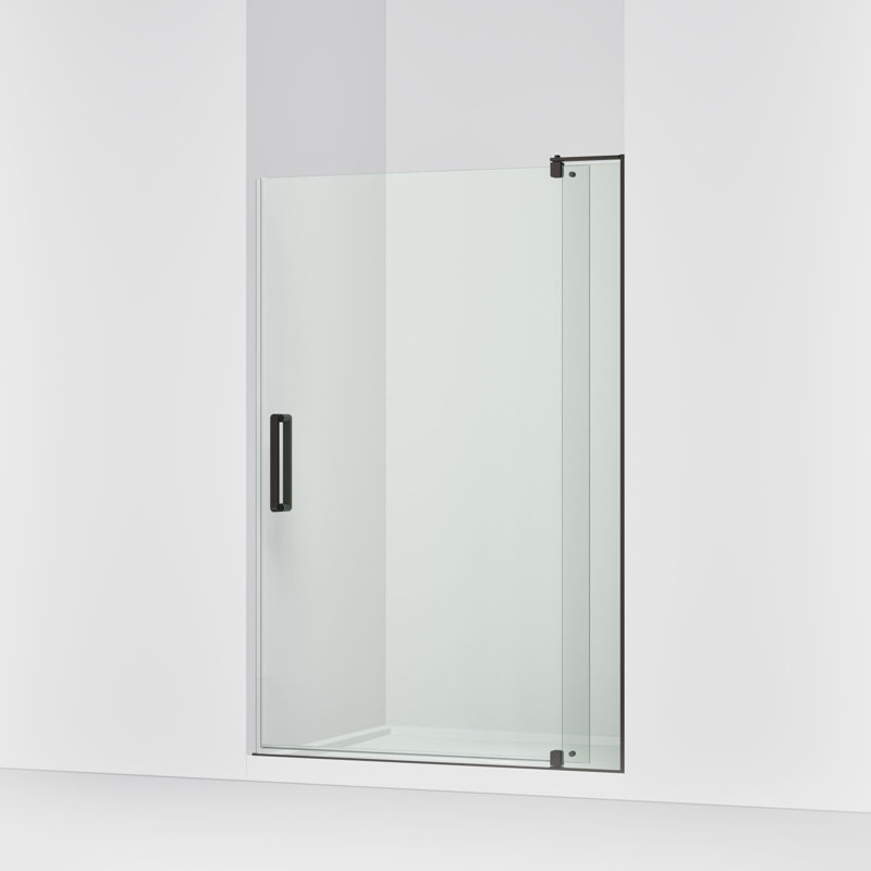 Porte de douche à pivot 48 po x 70 po avec technologie CleanCoat® Revel, Cristal transparent, Bronze foncé anodisé