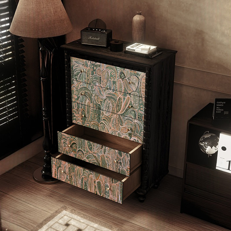 Commode d'appoint avec cinq tiroirs Retro, Noir