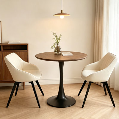 Ensemble de table de salle à manger 3 pièces Tulip, table ronde avec 2 chaises, piédestal en bois et assise rembourrée en polyuréthane, coin repas de style Mid-Century moderne pour petits espaces, appartement et bureau personnel