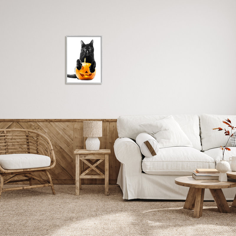 Chat noir et citrouille-lanterne par Annalisa Latella, H 20 po x l 16 po x P 1,5 po, Estampe numérique Farmhouse