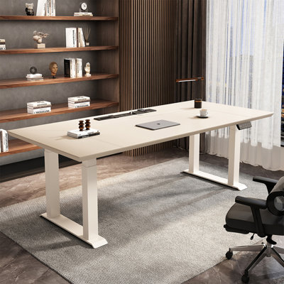 White Rectangular Manufactured Wood+Barenia+Steel desk
